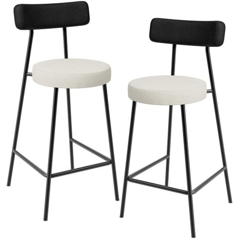 Kit 02 Banquetas Baixa Cozinha Sala Jantar Milão L02 Couríssimo Preto Linho Champagne - lyam