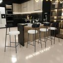 Ver imagem 2 de Kit 02 Banquetas Baixa Cozinha Sala Jantar Milão L02 Couríssimo Preto Linho Champagne - lyam