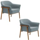 Ver imagem 1 de Kit 02 Poltronas Luna Base Madeira Bouclé Azul Claro - Nexta Casa