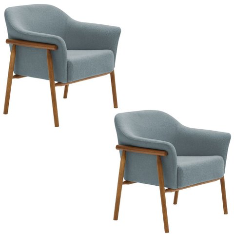 Kit 02 Poltronas Luna Base Madeira Bouclé Azul Claro - Nexta Casa