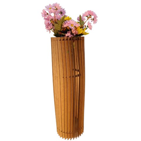Vaso de Chão Decorativo Grande Torre -:mdf Cru/60x20cm