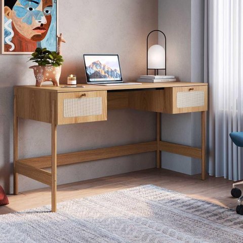 Escrivaninha Retangular Hanover com Roble Retrô Vintage 2 Gavetas MDP 139cm Artesano Móveis