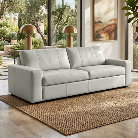 Sofá 3 Lugares para Sala de Estar Living 235cm Aurora L06 Couro Cinza Claro - Lyam Decor