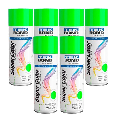 Kit 6 Unidades Tinta Spray 350ml Tekbond Verde Florescente