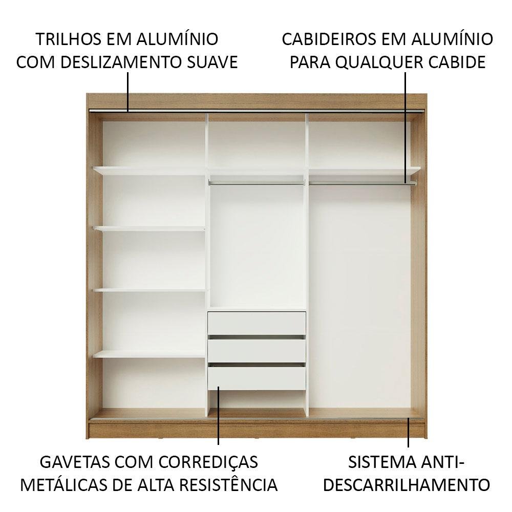 Guarda-roupa Casal Madesa Austin 4 Portas de Correr de Espelho 3 Gavetas - 6