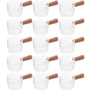 Kit 15 Molheiras de Vidro para Restaurantes Panquecarias 50ml Cremeiras com Cabo de Bambu