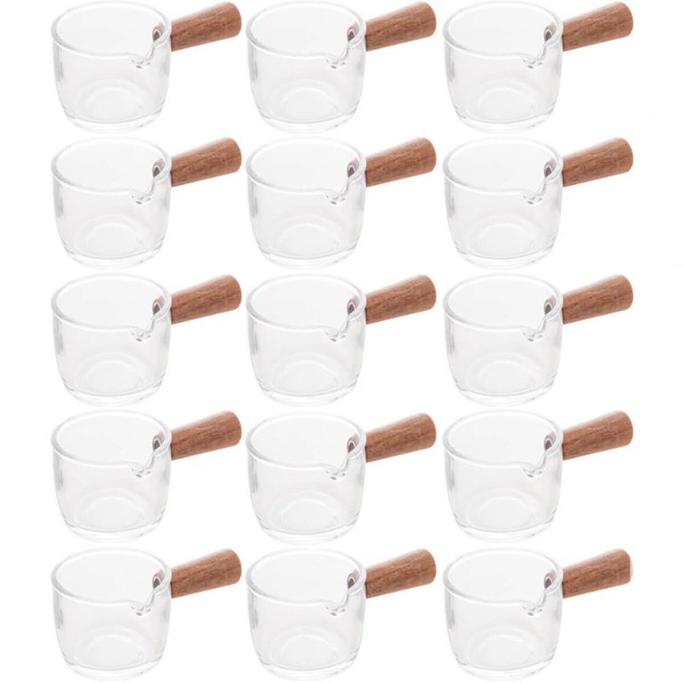 Kit 15 Molheiras de Vidro para Restaurantes Panquecarias 50ml Cremeiras com Cabo de Bambu