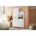 Ver imagem 1 de Guarda Roupa com Cômoda Solteiro New Capri 2 Portas 4 Gavetas MDP Branco Rosa Flex 103cm