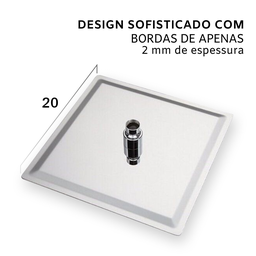 Chuveiro Ducha Quadrada Square Slim Inox 20x20cm com Braço Redondo Parede - 6