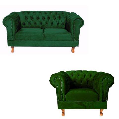 Uma Namoradeira Duque Chesterfield Capitonê + Uma Poltrona Duque- Suede Verde