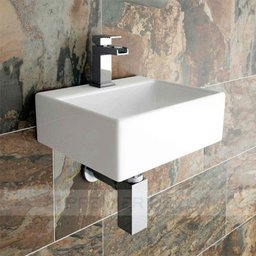 Cuba de Apoio e Pendurar Parede Banheiro Lavabo Sobrepor Retangular de Porcelana Cerâmica Louça C284 - 1