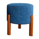 Ver imagem 2 de Puff Lucca Azul Pés Palito Decorativo Recepção Redondo em Linho Cru