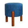 Puff Lucca Azul Pés Palito Decorativo Recepção Redondo em Linho Cru - 1