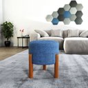 Ver imagem 3 de Puff Lucca Azul Pés Palito Decorativo Recepção Redondo em Linho Cru