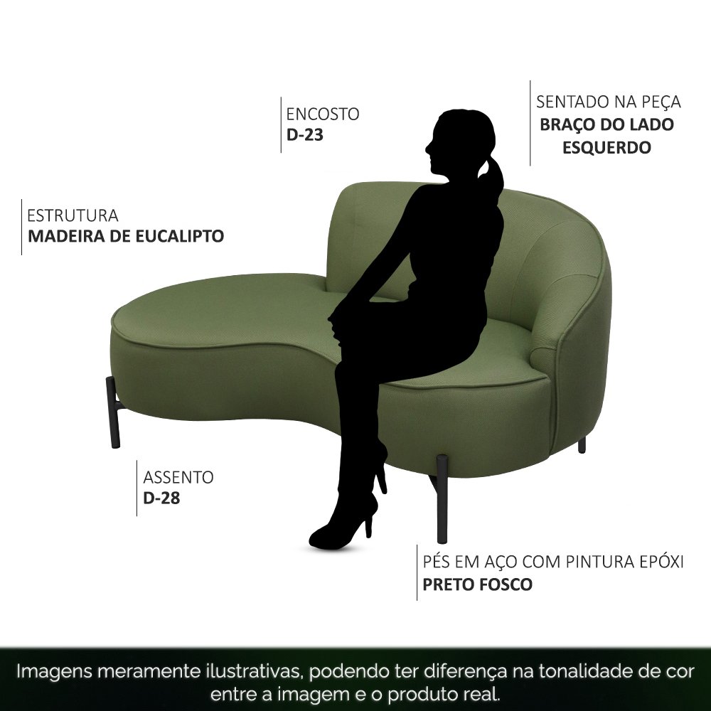 Sofá Curvo 03 Lugares 180cm Braço Esquerdo Thommy Pés Preto Fosco Linho Verde Claro - Casaepoltrona - 3