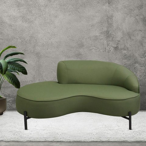Sofá Curvo 3 Lugares 180cm Braço Esq. Thommy Pés Preto Linho Verde Claro - Nexta Casa