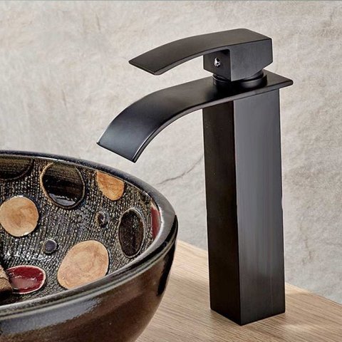 Misturador Monocomando Torneira Cascata Banheiro Lavabo Kronos Preta Bica Alta - Máxima Metais