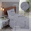 Ver imagem 5 de Kit Roupa Cama Solteiro 100% Algodão 3 Peças Percal 300 Fios Hotel Pousada:cinza