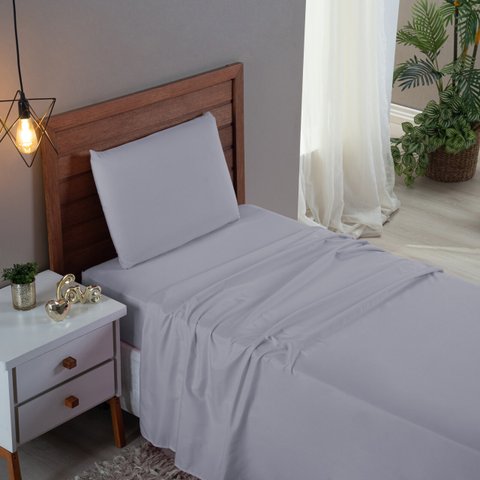 Kit Roupa Cama Solteiro 100% Algodão 3 Peças Percal 300 Fios Hotel Pousada:cinza