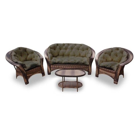 Conjunto de Sofá Fibra Sintética 19 - 1 Sofá 2 L + 2 Poltronas + 1 Mesa Centro - Tecido Duna Fendi