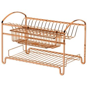 Escorredor Louças Duplo 16 Pratos Suporte Talheres Rosé Gold