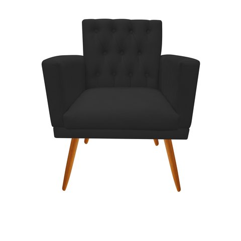 Poltrona Decorativa Nina Capitonê Suede Preto Pés Madeira Ms Decor