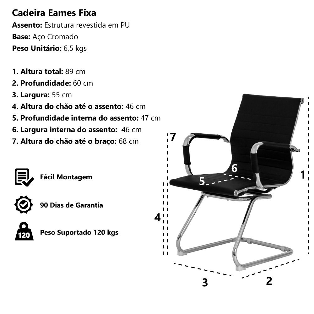 Cadeira Escritório Interlocutor Stripes Fixa PU Nude - 5