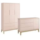 Ver imagem 1 de Jogo de Quarto Classic Guarda Roupa 3 Portas e Cômoda Rosa Fosco com Pés Madeira Natural - Reller Mó