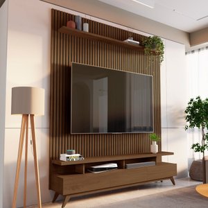 Rack com Painel Ripado para Tv até 72 Polegadas 185x250cm 100% Mdf Yucca Cabecasa Madeiraoriginals