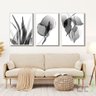 Conjunto De Quadro Decorativo Trio Folhagem Preto e Branco:Branca - 2