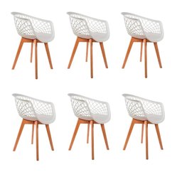 Kit 6 Cadeira de Jantar Web Pé Wood Modelo Premium Madeira Maciça Original Branco - 1