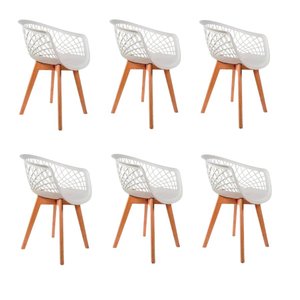 Kit 6 Cadeira de Jantar Web Pé Wood Modelo Premium Madeira Maciça Original Branco