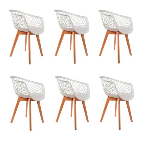 Kit 6 Cadeira de Jantar Web Pé Wood Modelo Premium Madeira Maciça Original Branco