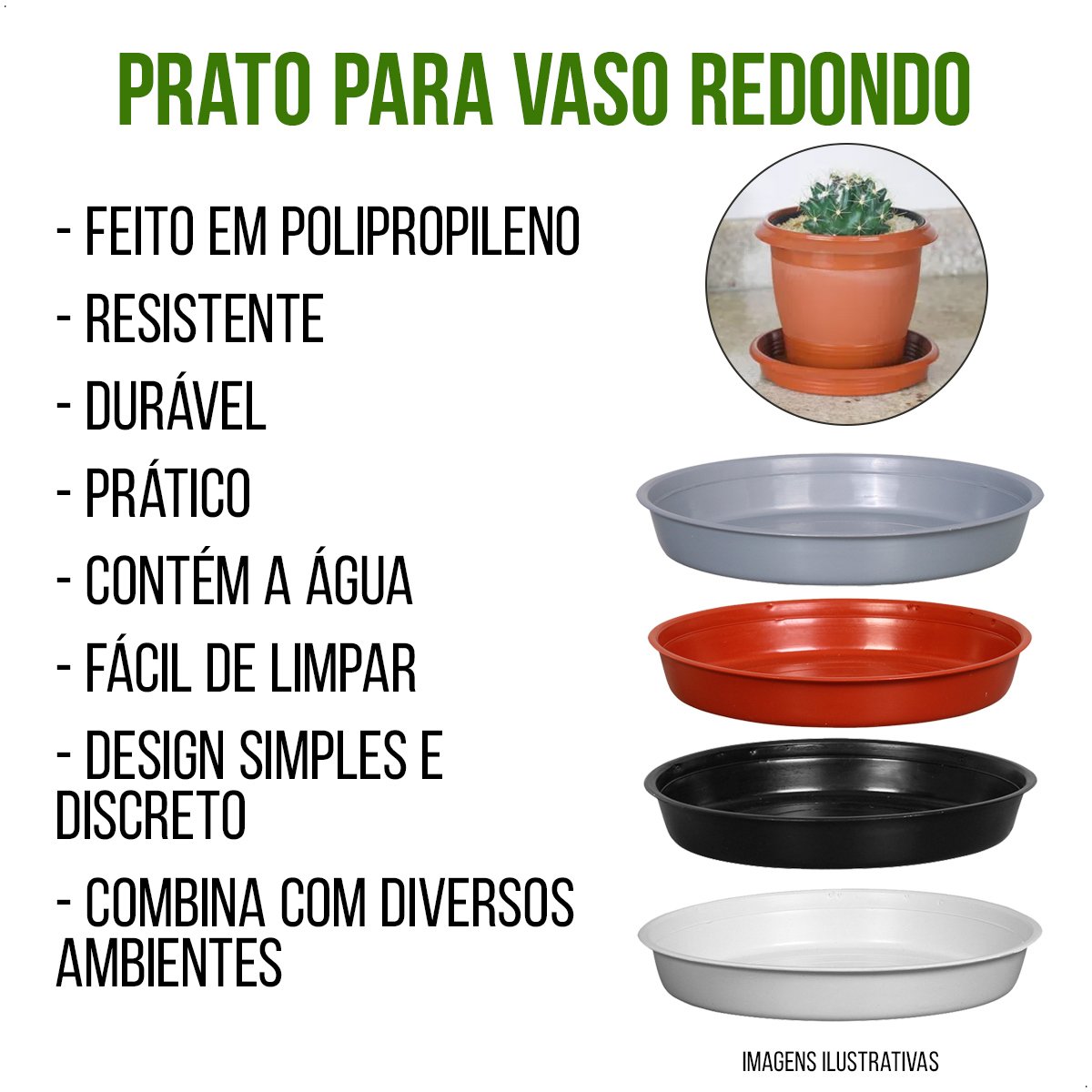 Kit 3 Prato para Vaso Redondo Suporte para Planta 22x3,4cm - 3