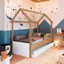 Ver imagem 1 de Cama Montessoriana Infantil Estilo Casinha com Cama Auxiliar Cor:aveiro Oak com Branco