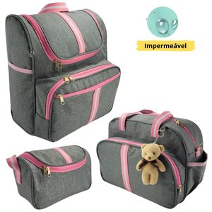Kit Bolsas Maternidade 3 Peças com Mochila 2 em 1 Faixa Luxo Bolsa G, Bolsa P e Mochila G Infantil R