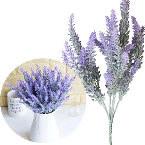 6 Ramos Plantas Lavanda Artificiais Roxo com 35 Folhas 40cm