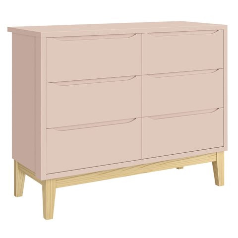 Cômoda 6 Gavetas Classic New Rosa Fosco com Natural - Reller