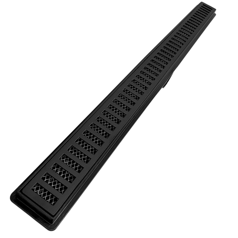 Ralo Linear Preto 50cm x 5cm Alumínio Vazado com Coletor Preto Saídas 40mm com Tela (5cm x 51cm)