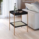 Ver imagem 1 de Mesa Lateral Quadrada C/ Prateleira 43cm Palhinha Pé Metal Oslo Artesano | Hanover/dourado