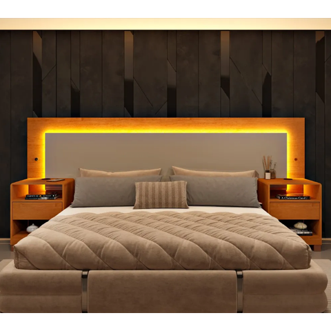 Painel Box Casal com LED Mesa de Cabeceira com USB Espanha