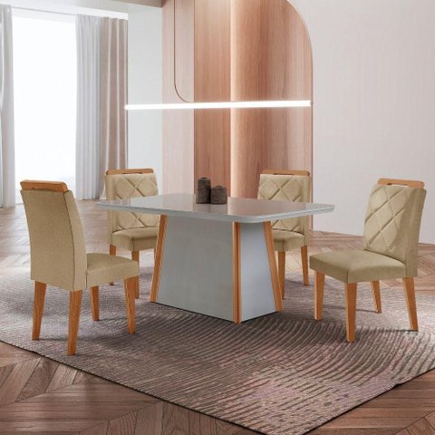 Mesa de Jantar Diane e 4 Cadeiras Melissa Moderna Mobilia Turim 07/off//serig. Off com Vidro