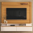 Ver imagem 1 de Painel Tv 65 Pol 181cm Bancada Suspensa Astor Cinamomo/off - Hb Móveis