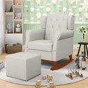 Ver imagem 2 de Poltrona Amamentação Base Madeira Balanço e Puff Letícia Linho Off White - Phoenix Phoenix Baby