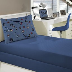 Jogo de Cama Portallar Solteiro Malha Portal Play 2 peças Avioes Azul - 1