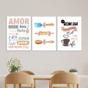 Ver imagem 1 de Kit 3 Quadros Cozinha Bom Dia Café 24x18cm - com vidro:Madeira branca
