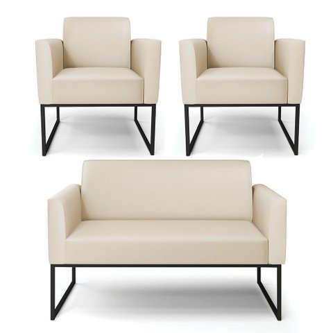 Sofá Namoradeira com 2 Poltronas Base Industrial Preto Marisa Corino  