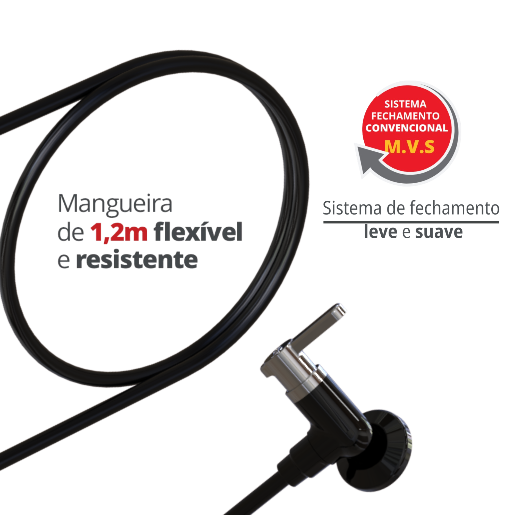 Ducha Higiênica Modelo Registro 1/4 de Volta Comp. 120cm Linha Berlim Cor Preto e Cromado Durín - 3