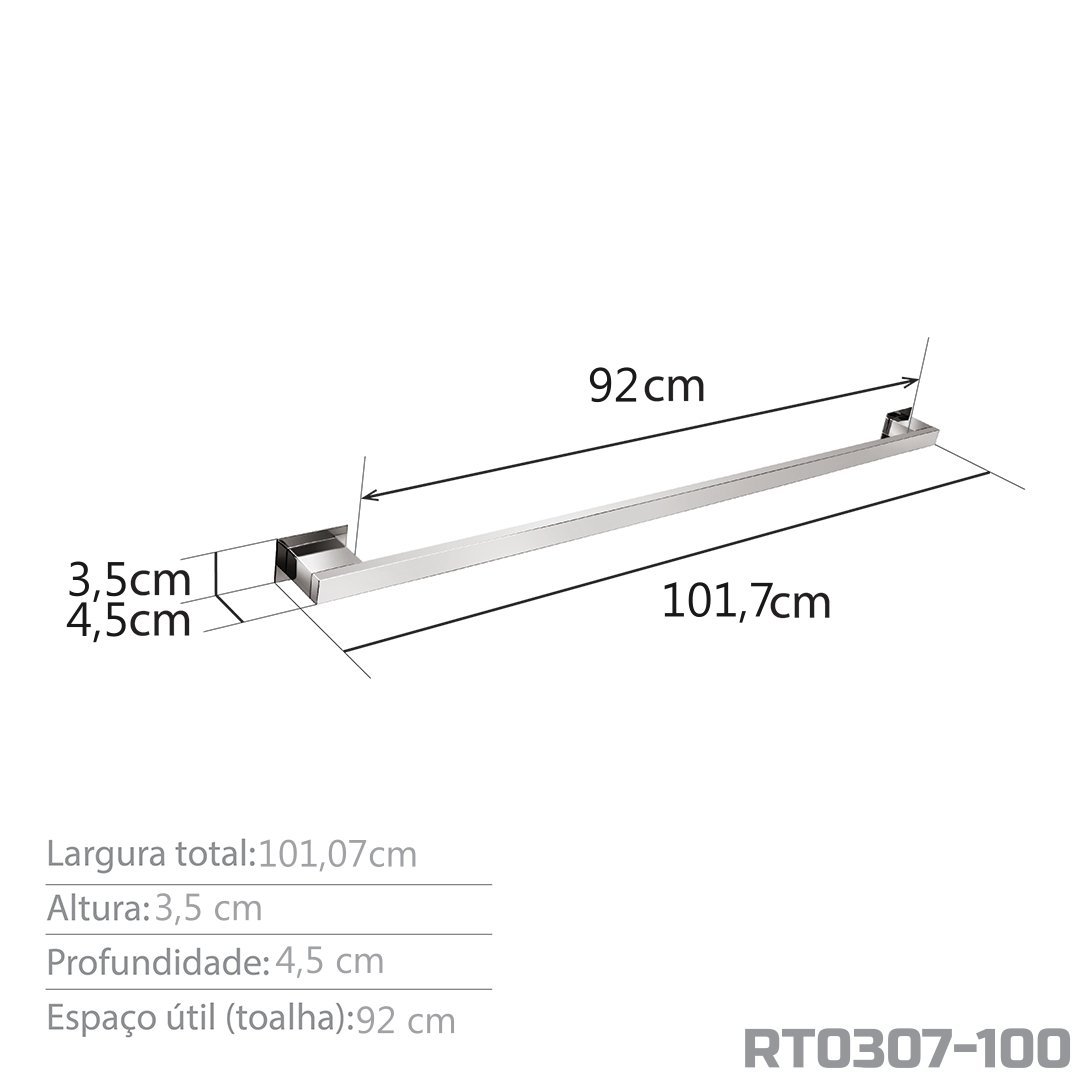 Toalheiro 100 cm Inox Grafite - Kromus RT0307-100G - 4