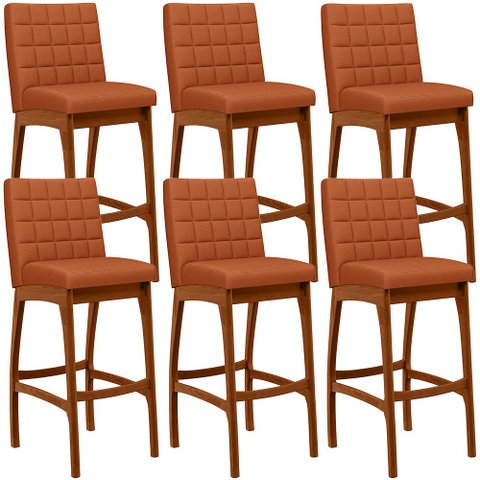 Kit 06 Banquetas Altas Para Cozinha Sala De Jantar Fixa Mila B04 Tecido Terracota - Lyam Decor